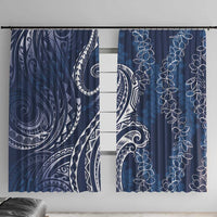 Polynesia Plumeria Lei Window Curtain Navy Blue Curves Motif LT7 With Hooks Navy Blue - Polynesian Pride