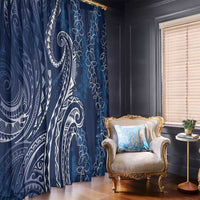 Polynesia Plumeria Lei Window Curtain Navy Blue Curves Motif LT7 - Polynesian Pride