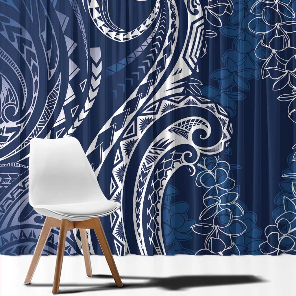 Polynesia Plumeria Lei Window Curtain Navy Blue Curves Motif LT7 - Polynesian Pride