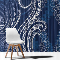 Polynesia Plumeria Lei Window Curtain Navy Blue Curves Motif LT7 - Polynesian Pride