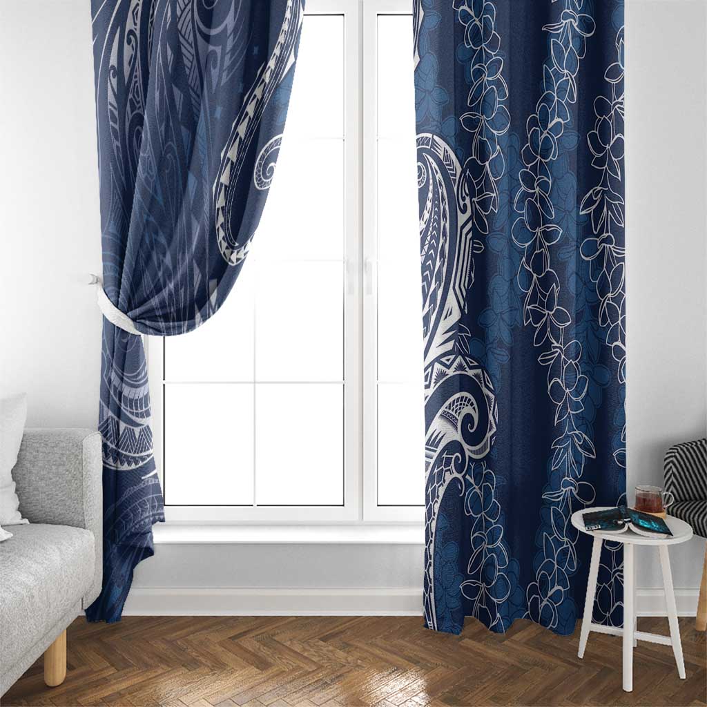 Polynesia Plumeria Lei Window Curtain Navy Blue Curves Motif LT7 - Polynesian Pride