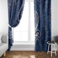 Polynesia Plumeria Lei Window Curtain Navy Blue Curves Motif LT7 - Polynesian Pride