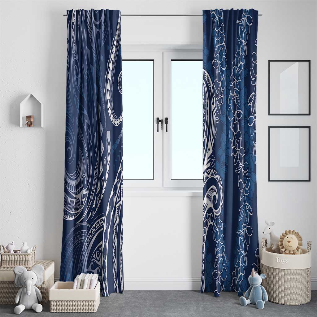 Polynesia Plumeria Lei Window Curtain Navy Blue Curves Motif LT7 - Polynesian Pride
