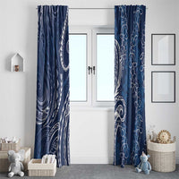 Polynesia Plumeria Lei Window Curtain Navy Blue Curves Motif LT7 - Polynesian Pride