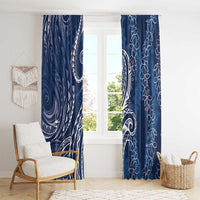 Polynesia Plumeria Lei Window Curtain Navy Blue Curves Motif LT7 - Polynesian Pride