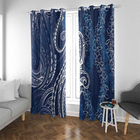 Polynesia Plumeria Lei Window Curtain Navy Blue Curves Motif LT7 With Grommets Navy Blue - Polynesian Pride