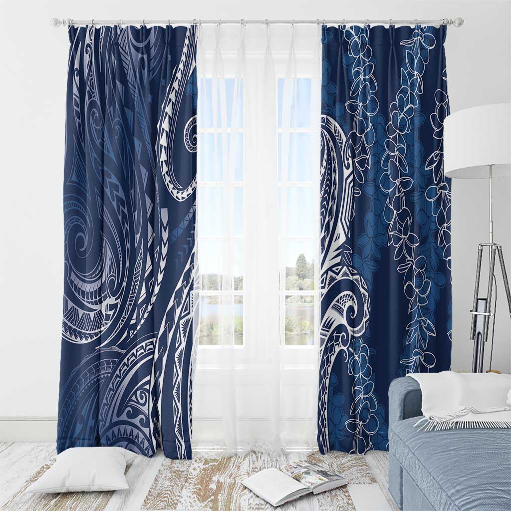Polynesia Plumeria Lei Window Curtain Navy Blue Curves Motif LT7 - Polynesian Pride