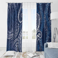 Polynesia Plumeria Lei Window Curtain Navy Blue Curves Motif LT7 - Polynesian Pride