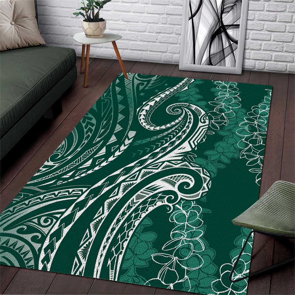 Polynesia Plumeria Lei Area Rug Sage Green Curves Motif LT7 Dark Green - Polynesian Pride