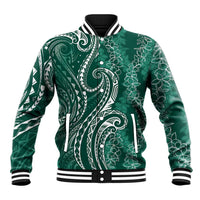 Polynesia Plumeria Lei Baseball Jacket Sage Green Curves Motif