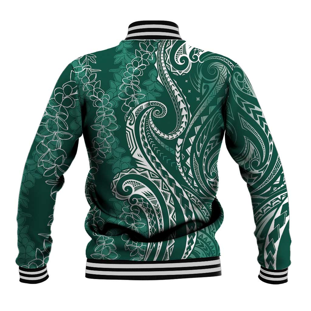 Polynesia Plumeria Lei Baseball Jacket Sage Green Curves Motif