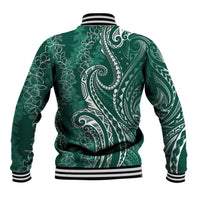 Polynesia Plumeria Lei Baseball Jacket Sage Green Curves Motif