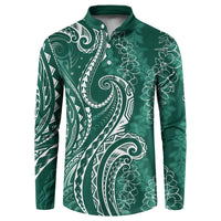 Polynesia Plumeria Lei Button Sweatshirt Sage Green Curves Motif