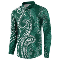 Polynesia Plumeria Lei Button Sweatshirt Sage Green Curves Motif
