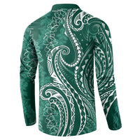 Polynesia Plumeria Lei Button Sweatshirt Sage Green Curves Motif