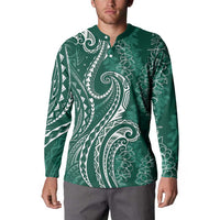 Polynesia Plumeria Lei Button Sweatshirt Sage Green Curves Motif
