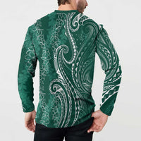 Polynesia Plumeria Lei Button Sweatshirt Sage Green Curves Motif