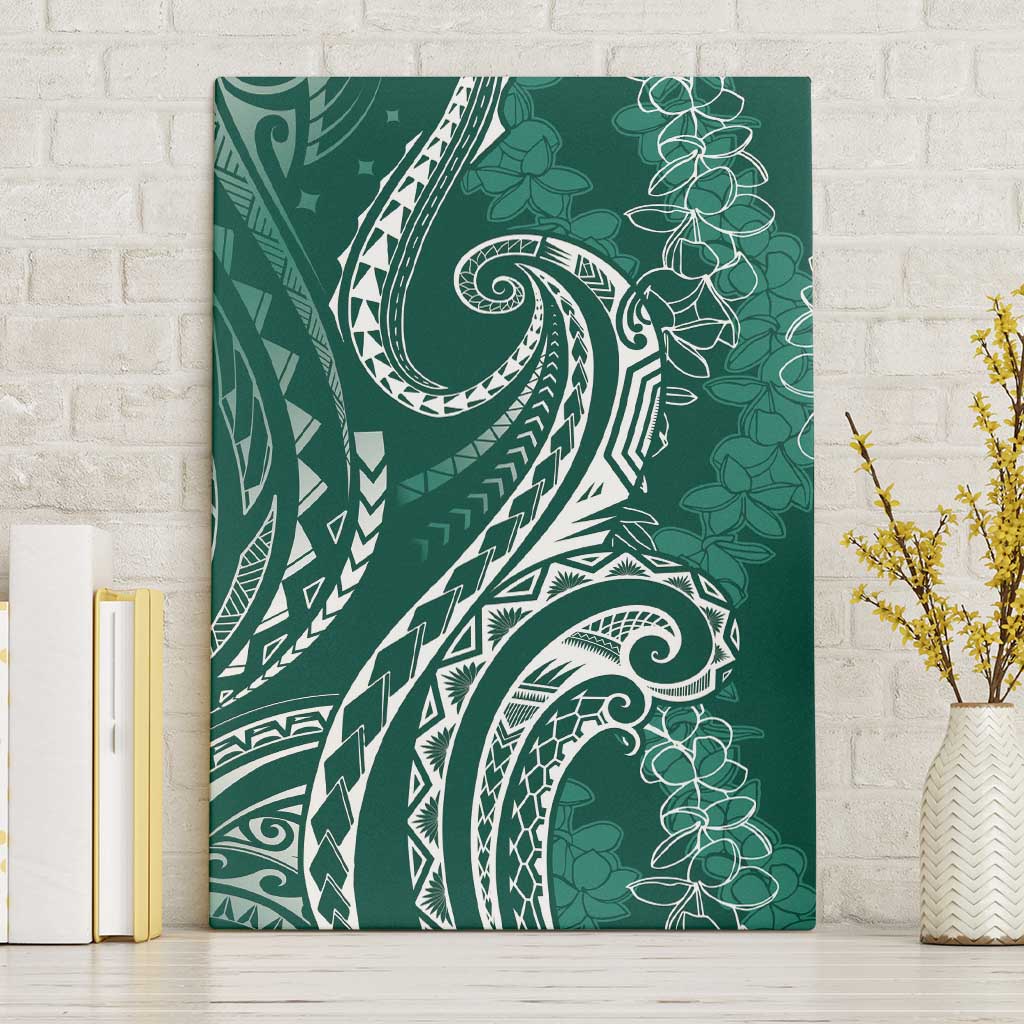 Polynesia Plumeria Lei Canvas Wall Art Sage Green Curves Motif