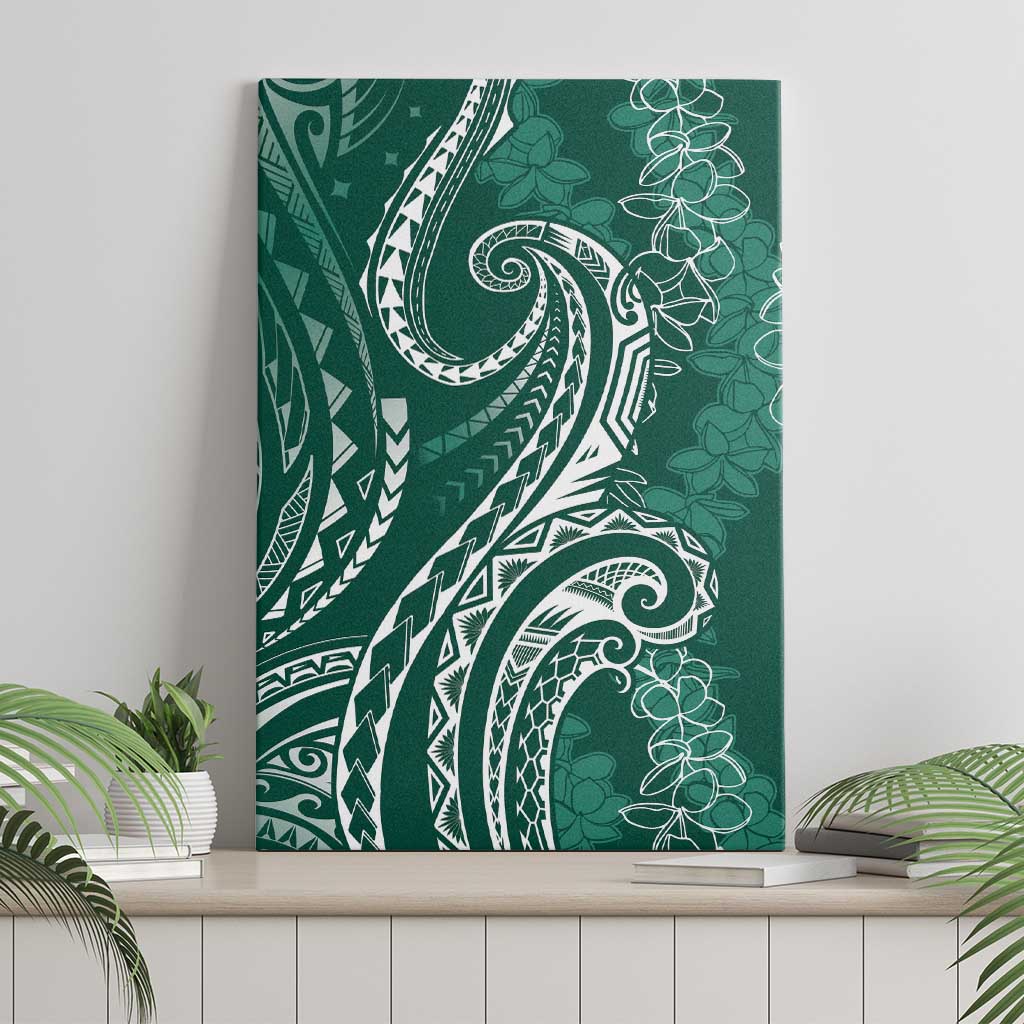Polynesia Plumeria Lei Canvas Wall Art Sage Green Curves Motif