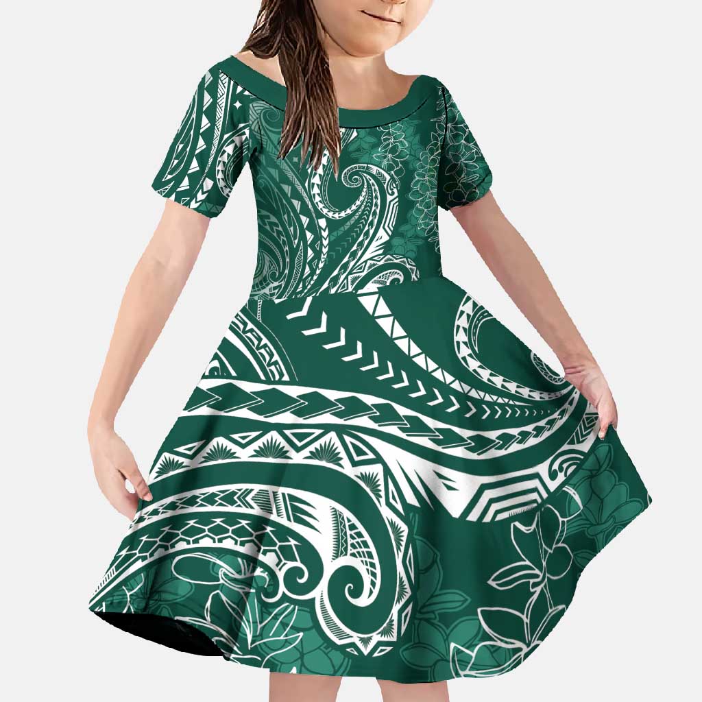 Polynesia Plumeria Lei Family Matching Long Sleeve Bodycon Dress and Hawaiian Shirt Sage Green Curves Motif