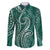 Polynesia Plumeria Lei Family Matching Off The Shoulder Long Sleeve Dress and Hawaiian Shirt Sage Green Curves Motif