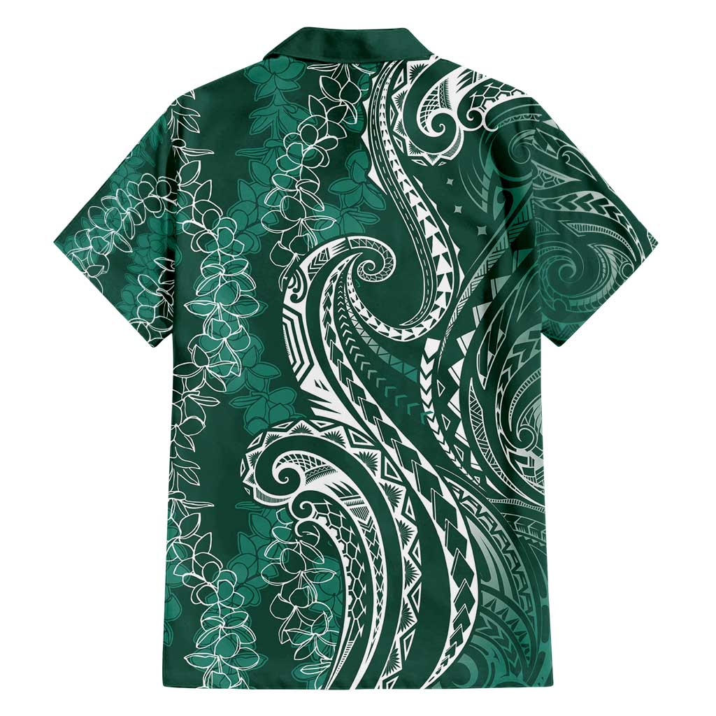 Polynesia Plumeria Lei Family Matching Off Shoulder Maxi Dress and Hawaiian Shirt Sage Green Curves Motif