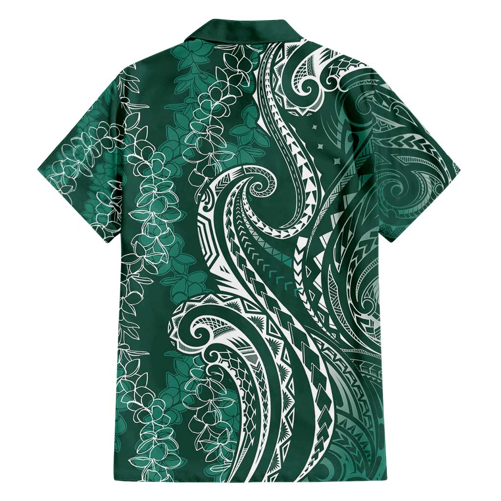 Polynesia Plumeria Lei Family Matching Short Sleeve Bodycon Dress and Hawaiian Shirt Sage Green Curves Motif