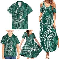 Polynesia Plumeria Lei Family Matching Summer Maxi Dress and Hawaiian Shirt Sage Green Curves Motif