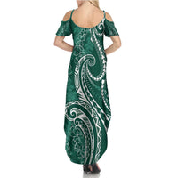 Polynesia Plumeria Lei Family Matching Summer Maxi Dress and Hawaiian Shirt Sage Green Curves Motif