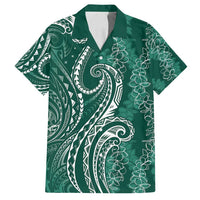 Polynesia Plumeria Lei Family Matching Tank Maxi Dress and Hawaiian Shirt Sage Green Curves Motif