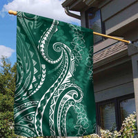 Polynesia Plumeria Lei Garden Flag Sage Green Curves Motif