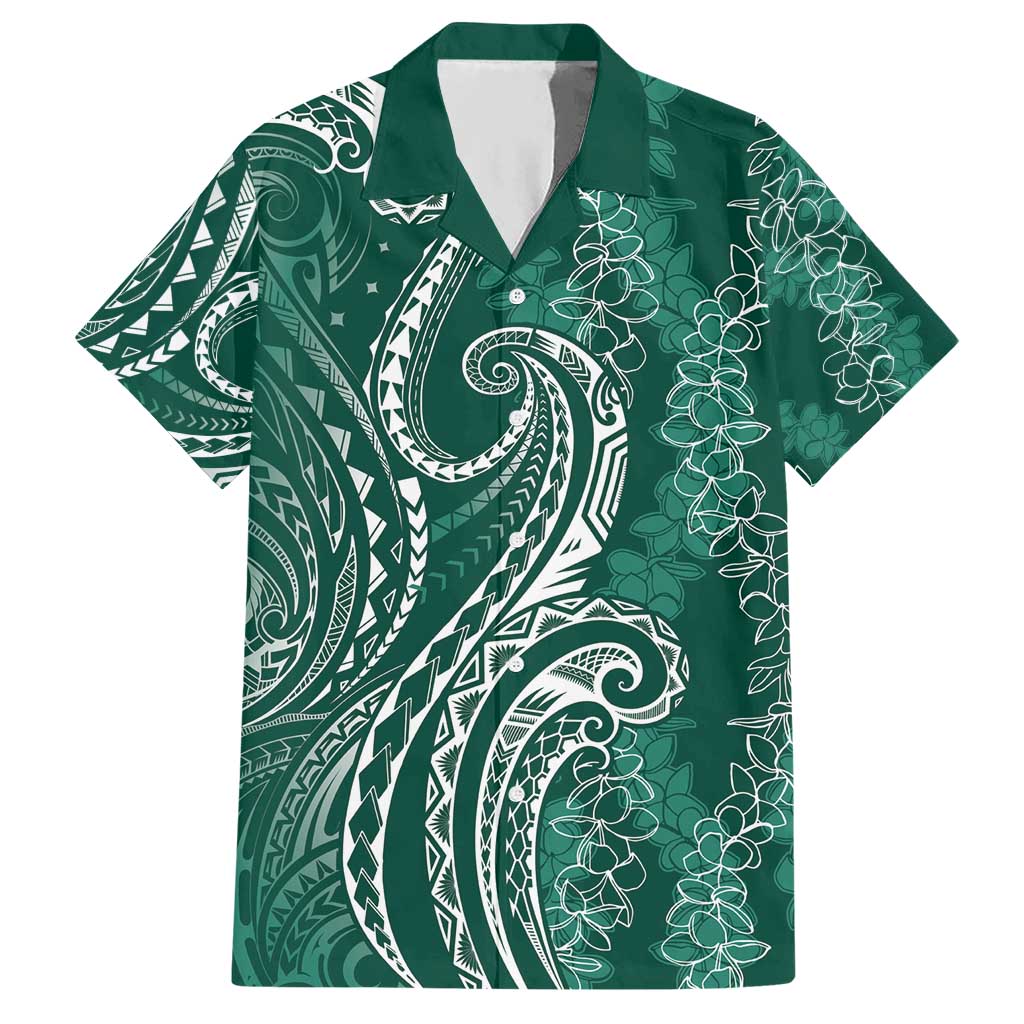 Polynesia Plumeria Lei Hawaiian Shirt Sage Green Curves Motif