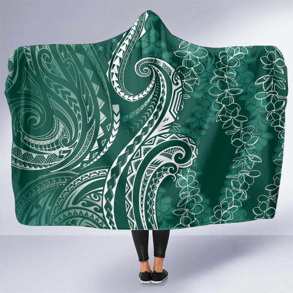 Polynesia Plumeria Lei Hooded Blanket Sage Green Curves Motif