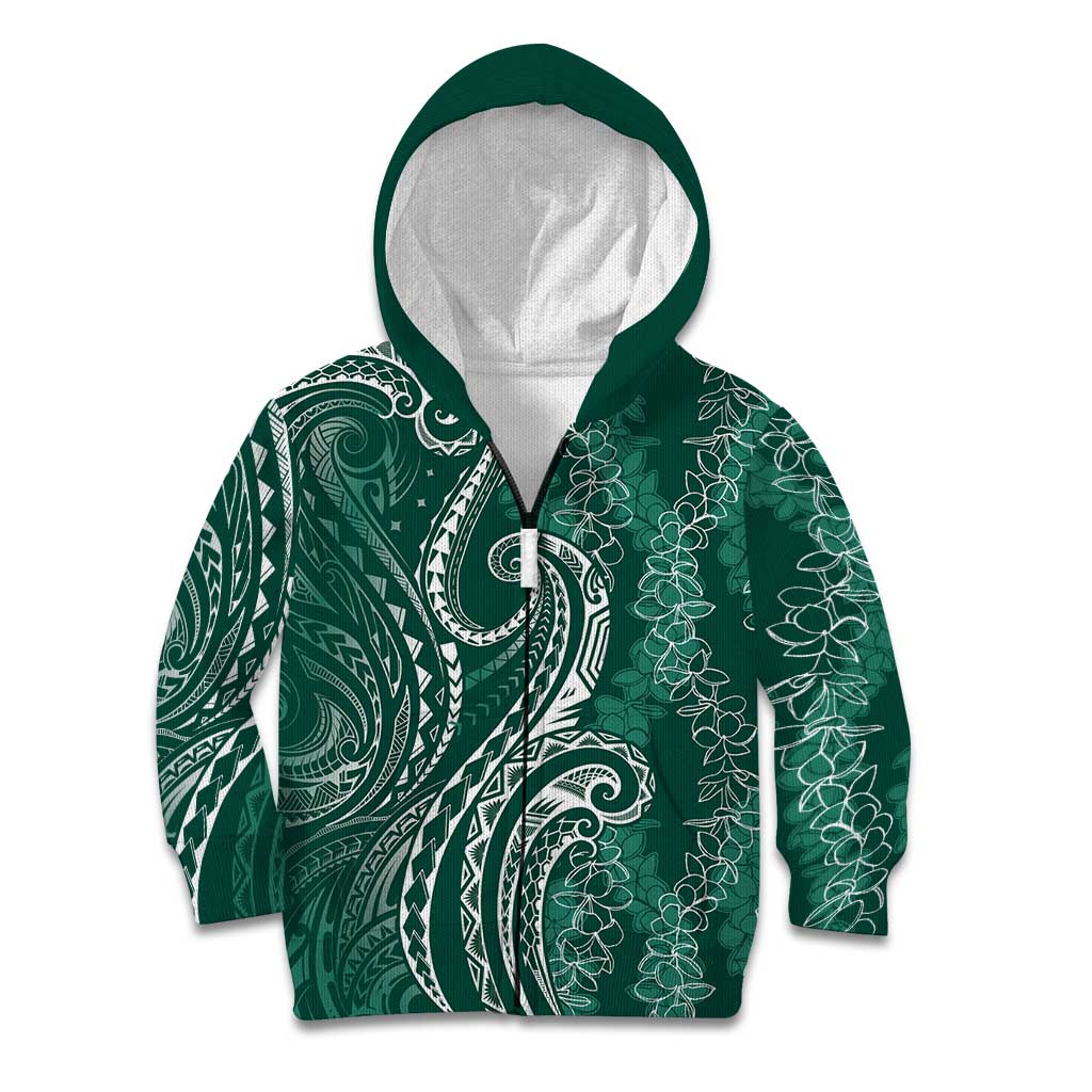 Polynesia Plumeria Lei Kid Hoodie Sage Green Curves Motif