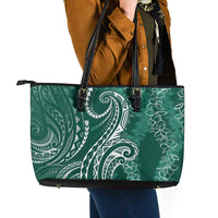 Polynesia Plumeria Lei Leather Tote Bag Sage Green Curves Motif LT7 - Polynesian Pride