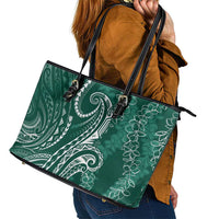 Polynesia Plumeria Lei Leather Tote Bag Sage Green Curves Motif LT7 - Polynesian Pride