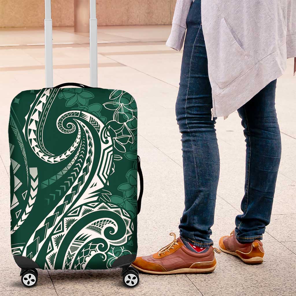 Polynesia Plumeria Lei Luggage Cover Sage Green Curves Motif