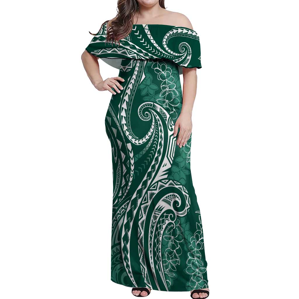 Polynesia Plumeria Lei Off Shoulder Maxi Dress Sage Green Curves Motif