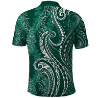 Polynesia Plumeria Lei Polo Shirt Sage Green Curves Motif