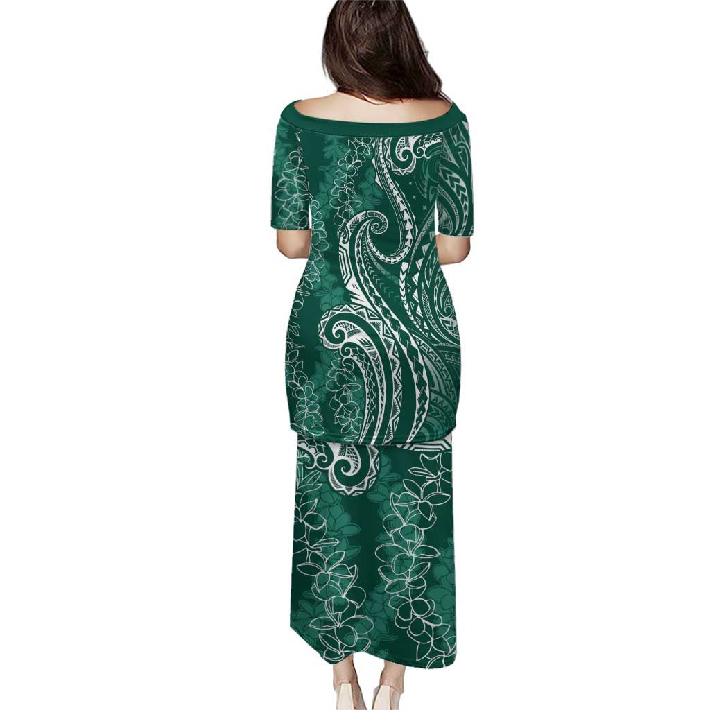 Polynesia Plumeria Lei Puletasi Sage Green Curves Motif LT7 - Polynesian Pride