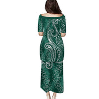 Polynesia Plumeria Lei Puletasi Sage Green Curves Motif LT7 - Polynesian Pride