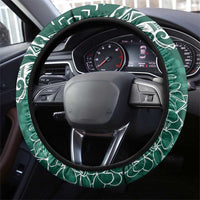 Polynesia Plumeria Lei Steering Wheel Cover Sage Green Curves Motif