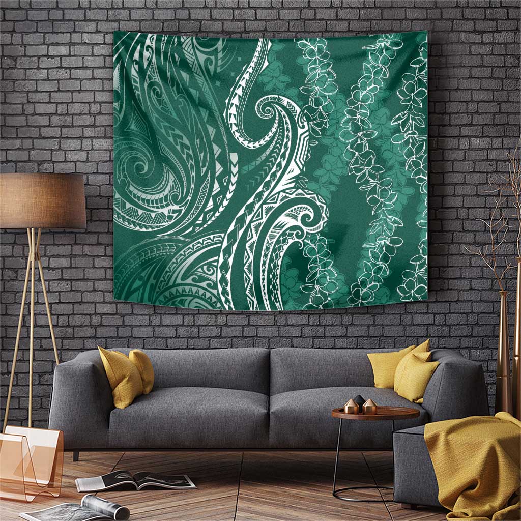 Polynesia Plumeria Lei Tapestry Sage Green Curves Motif