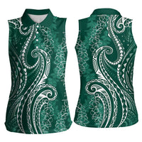 Polynesia Plumeria Lei Women Sleeveless Polo Shirt Sage Green Curves Motif LT7 - Polynesian Pride