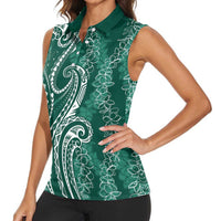 Polynesia Plumeria Lei Women Sleeveless Polo Shirt Sage Green Curves Motif LT7 - Polynesian Pride