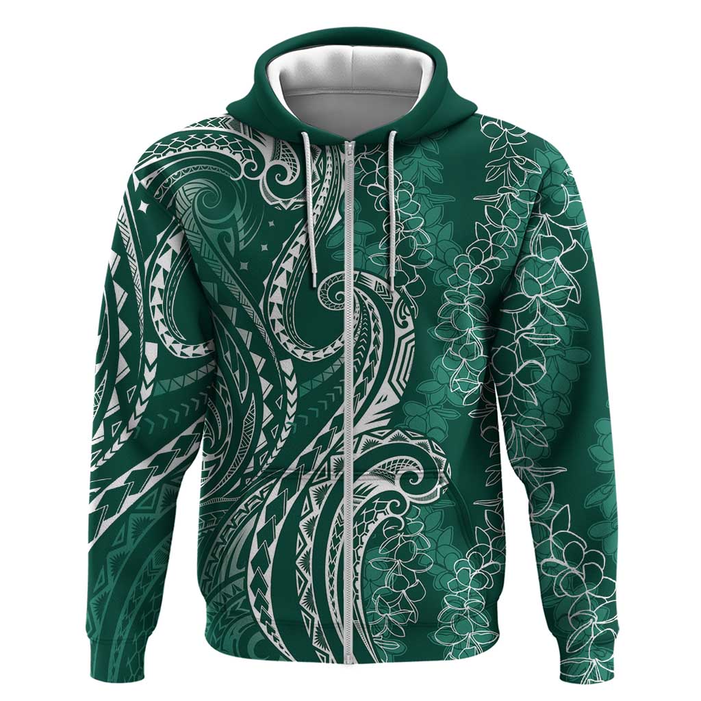 Polynesia Plumeria Lei Zip Hoodie Sage Green Curves Motif