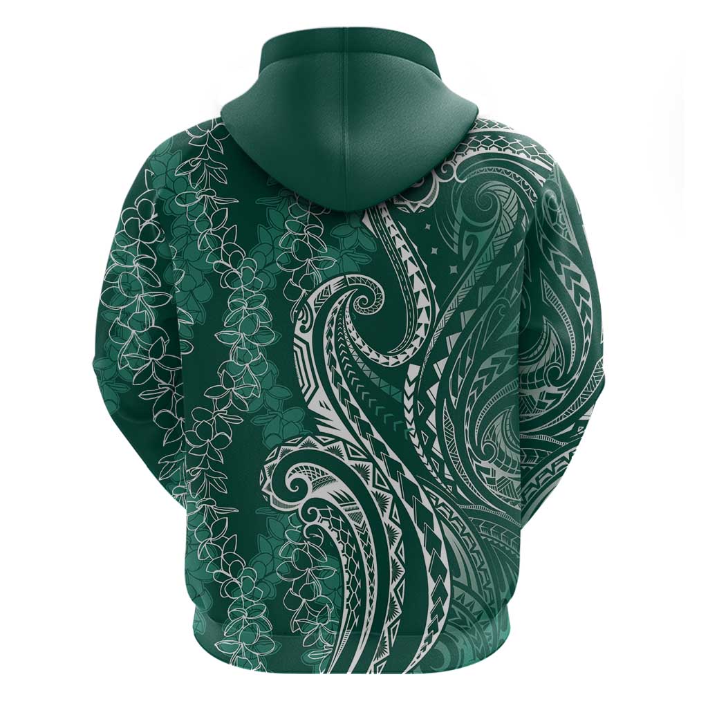 Polynesia Plumeria Lei Zip Hoodie Sage Green Curves Motif