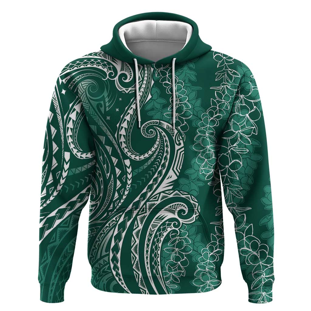 Polynesia Plumeria Lei Zip Hoodie Sage Green Curves Motif