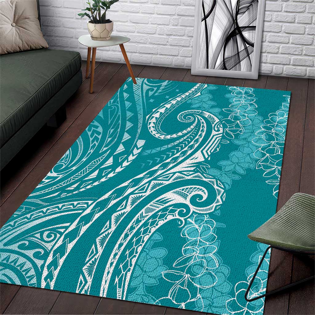 Polynesia Plumeria Lei Area Rug Teal Curves Motif LT7 Teal - Polynesian Pride