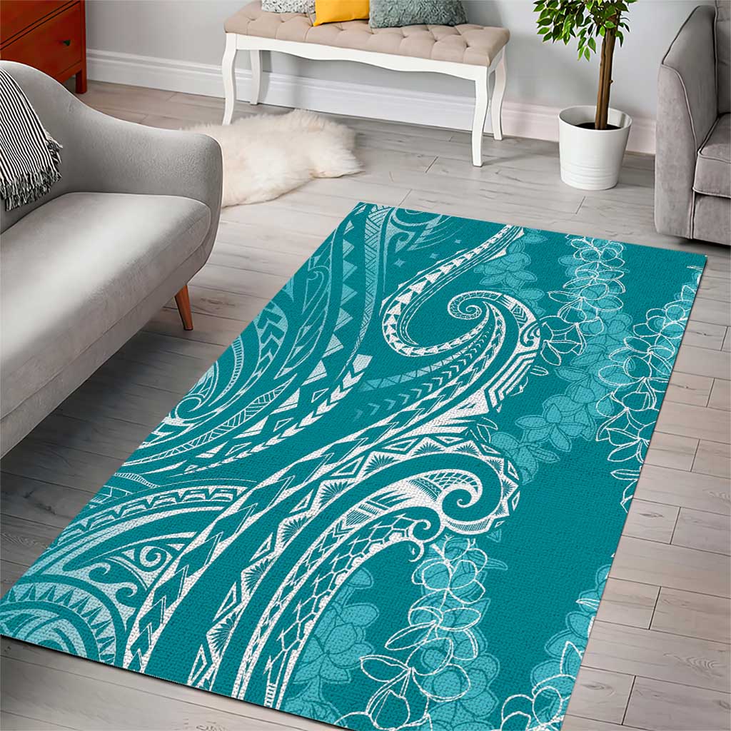 Polynesia Plumeria Lei Area Rug Teal Curves Motif LT7 - Polynesian Pride